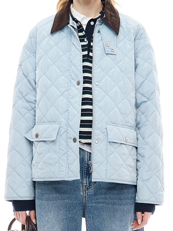 Corduroy-Collar Quilting Jacket