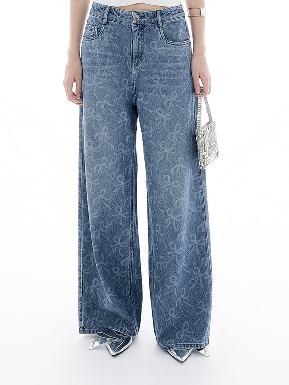 Ribbon Printed Denim Pants