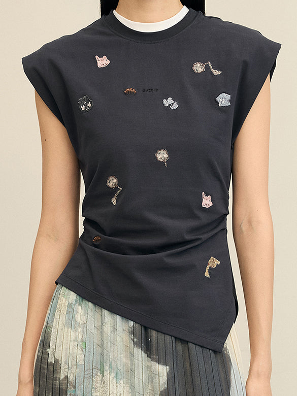 Embroidery Design Asymmetry Top