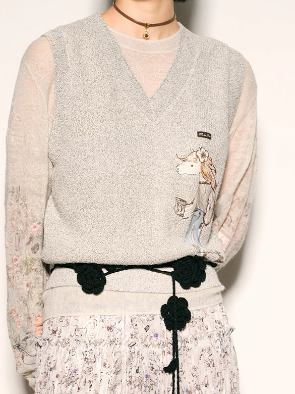 Horse Embroidery Knit Vest