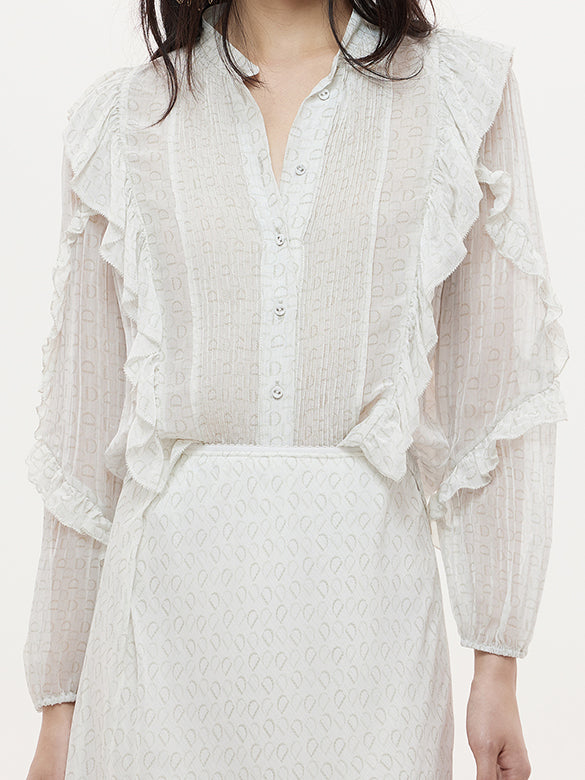 Monogram Pattern Frill Blouse