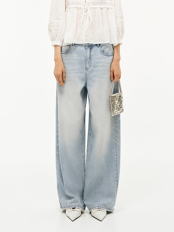 Butterfly Patch Clear Beads Denim Pants