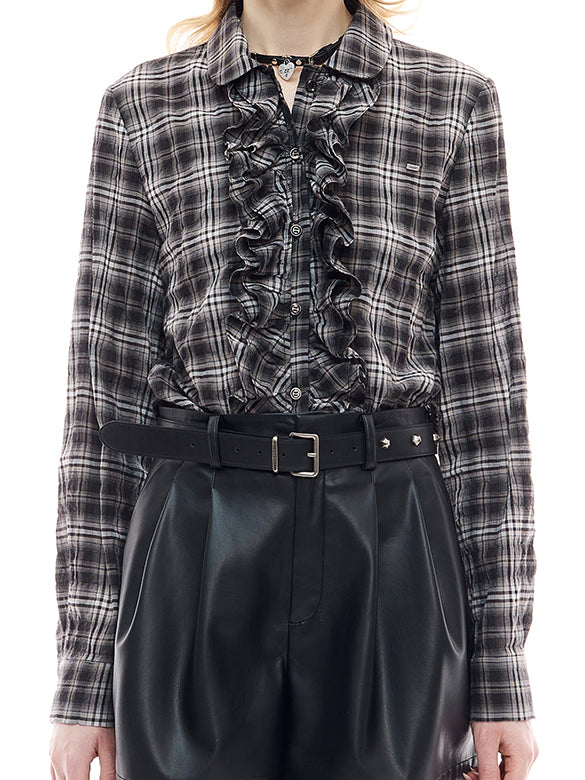 Plaid frill Blouse
