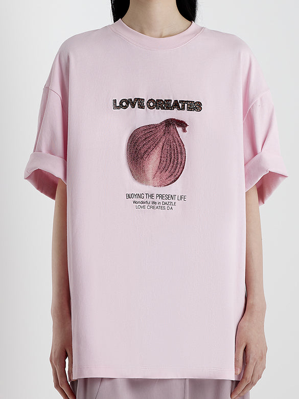 Embroidery Mix Fabric T-shirt