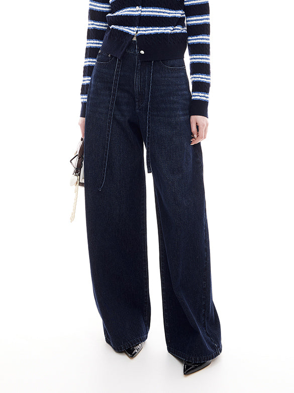 Belted Wide Denim Pants