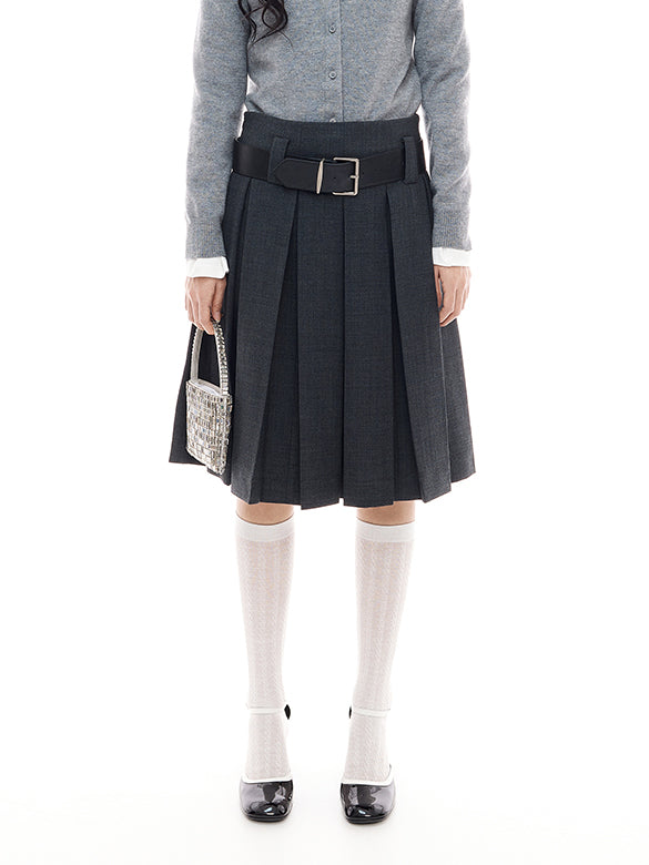 Pleats Belted Skirt