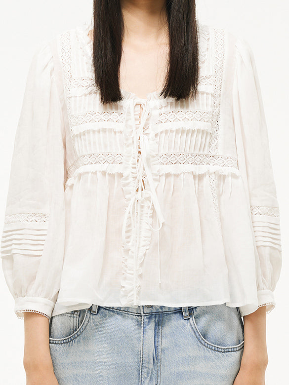 Lace combination Sheer Blouse