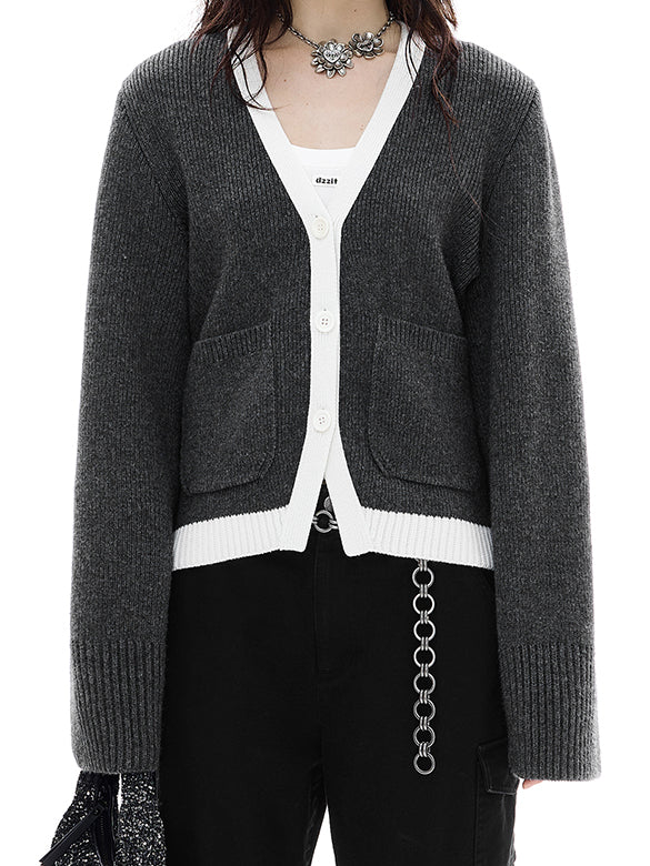 Bi-color Piping Knit Cardigan