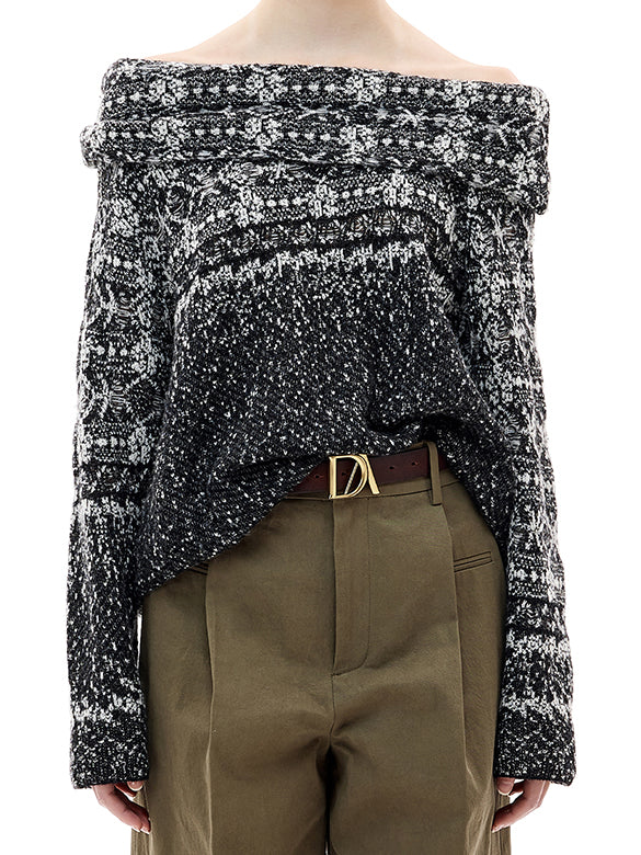 Off-shoulder Geometric Pattern Knit