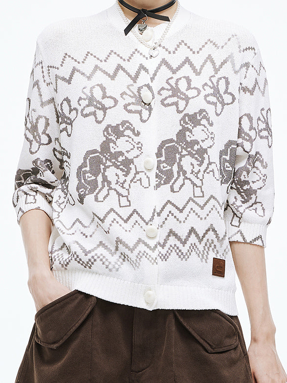 Dot Pattern Knit Cardigan