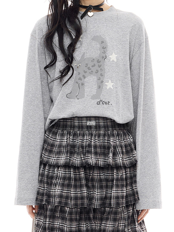 Cat Printed Long Sleeves T-shirt