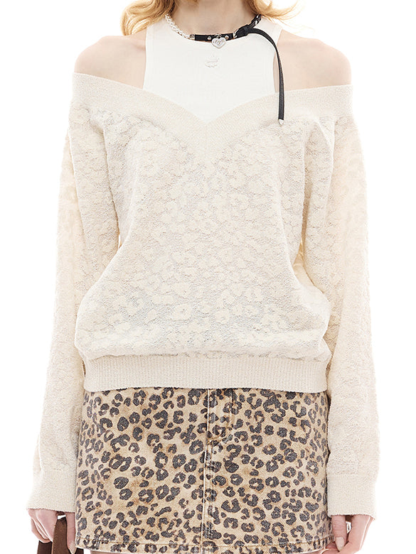 Leopard Pattern Layered Knit Top