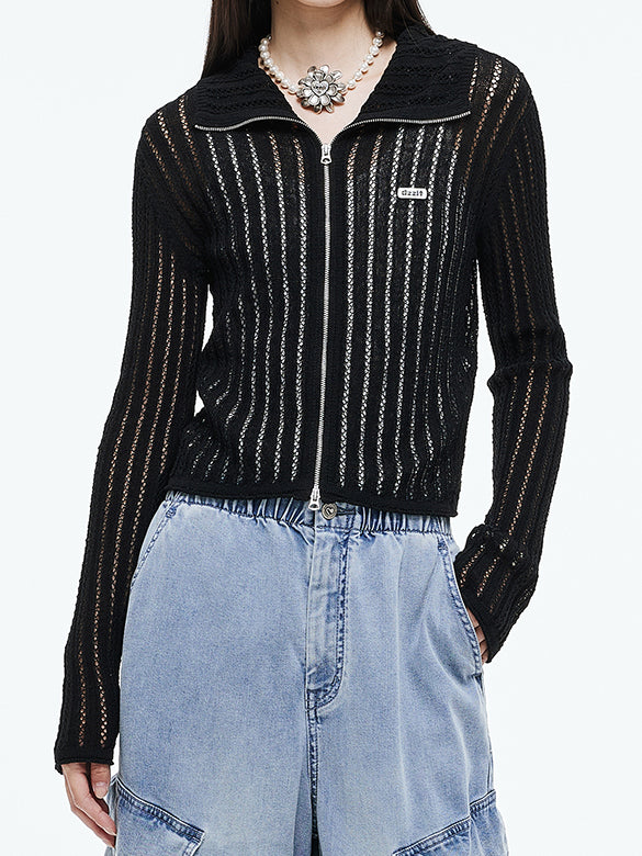 Lace Style Knitting Zipper Top