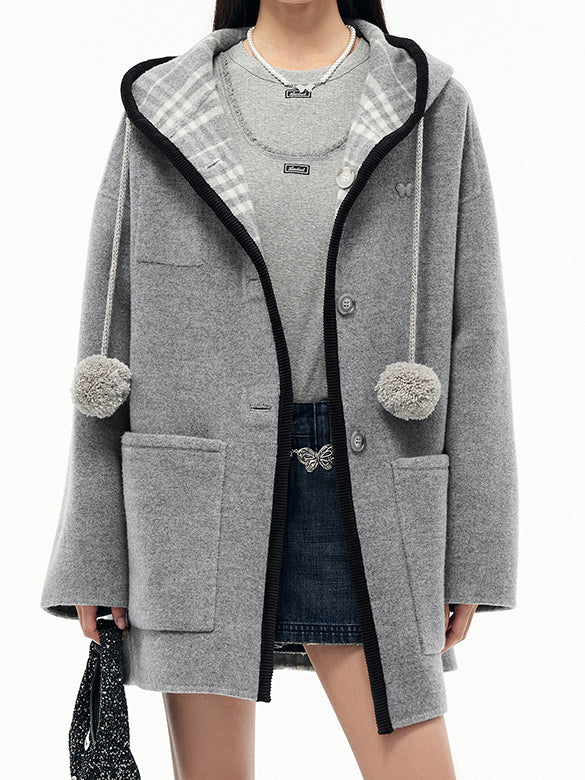 Reversible Pompon Hoodie Outer
