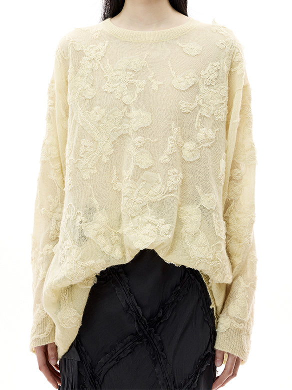 Flower Embroidery Knit Top