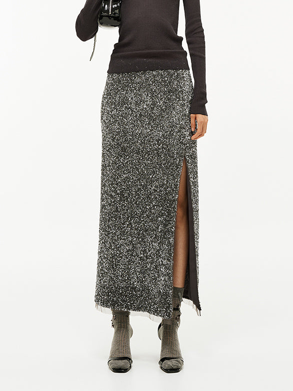 Sequins Slit Skirt