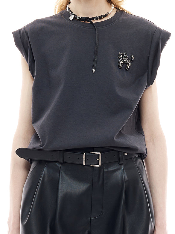 Cat Beads One-point Sleeveless T-shirt
