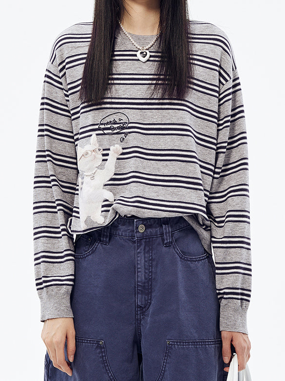 Cat Design Stripe Knit