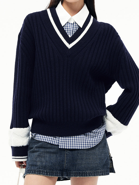 Boa Combination V-neck Knit