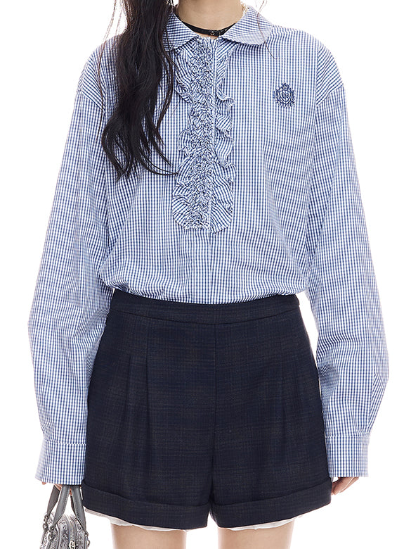 Plaid frill Blouse