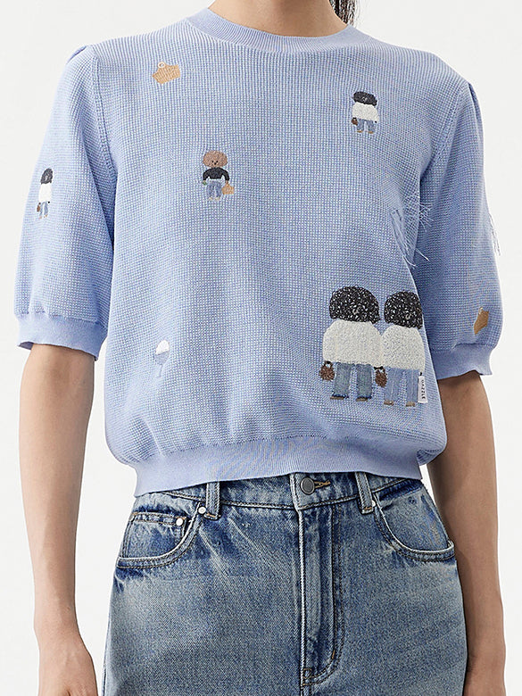 Embroidery Character Knit Cardigan