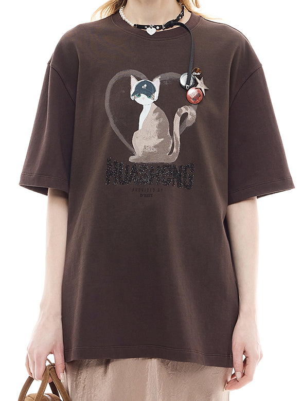 Cat Printed Badge T-shirt