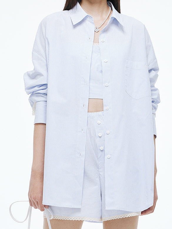 Lace Piping Stripe Shirt
