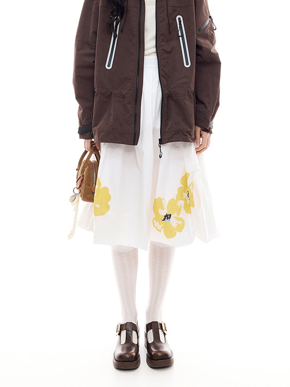 Flower Printed Taffeta Skirt