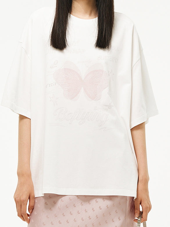 Butterfly Printed & Beads T-shirt