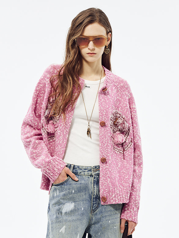 Flower Motif Knit Cardigan