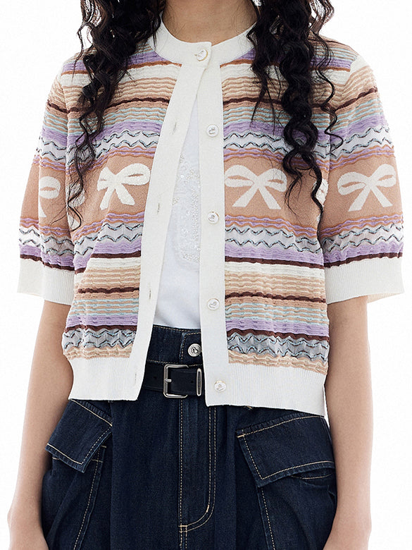 Retro Ribbon Stripe Knit Cardigan