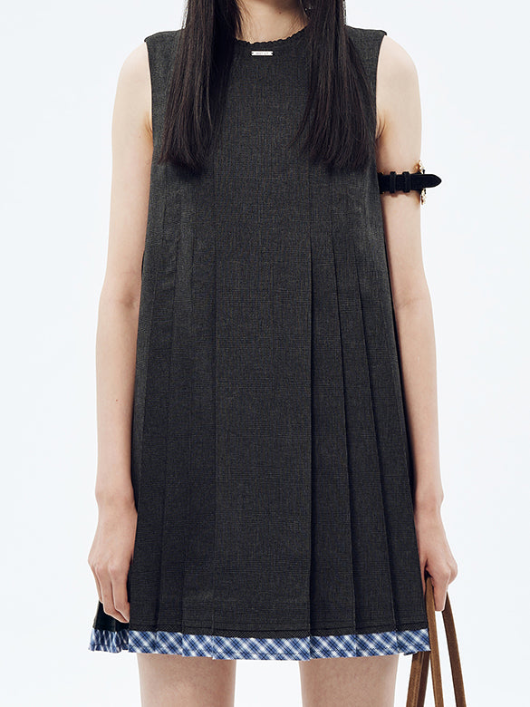 Hem Docking Plaid Sleeveless Dress