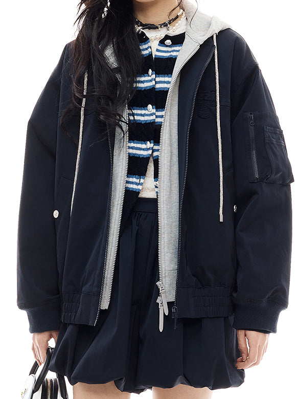 Sweat Hoodie Layered Blouson