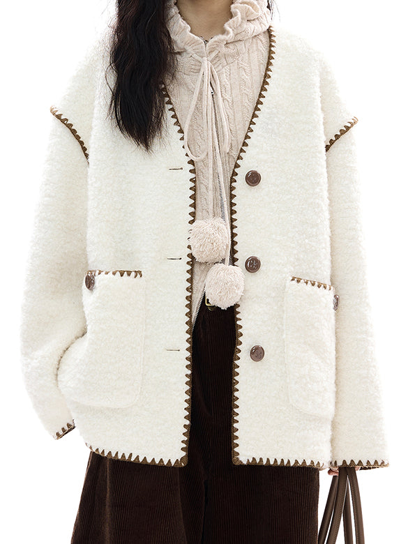 Bi-color Stitch Boa Half Coat