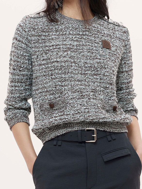 Marbled Color Shoulder Button Knit Top