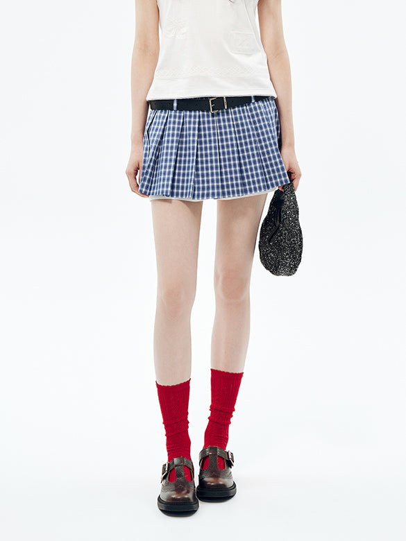 Plaid Belted Skirt