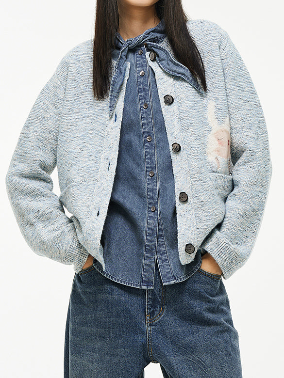Embroidery Character Design Knit Cardigan