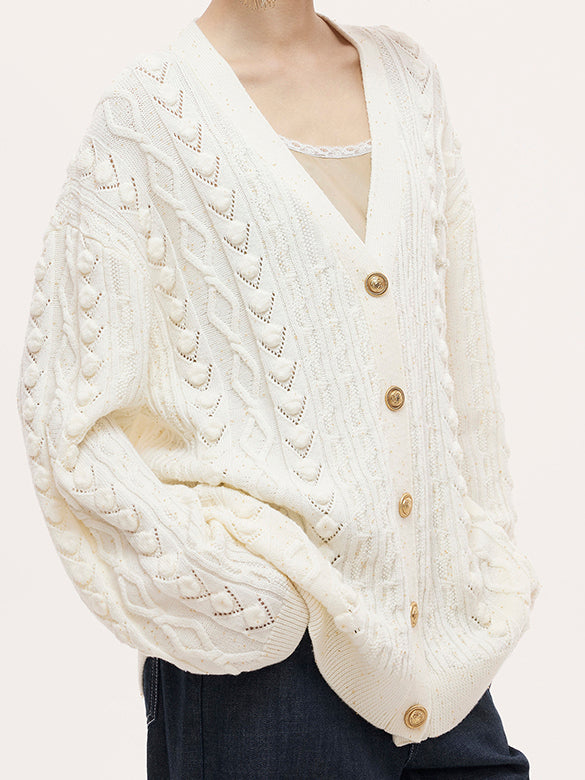 Beads Cable Knitting Cardigan