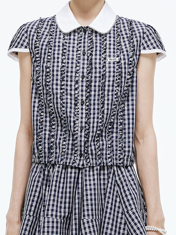 Plaid Feminine Frill Blouse