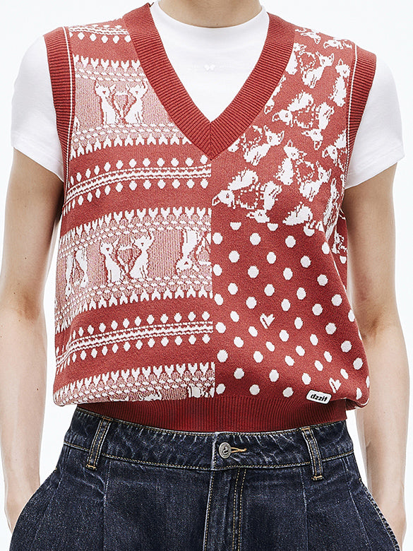 Mixed Pattern Knit Vest