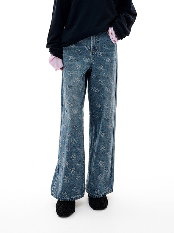 Monogram Design Denim Pants