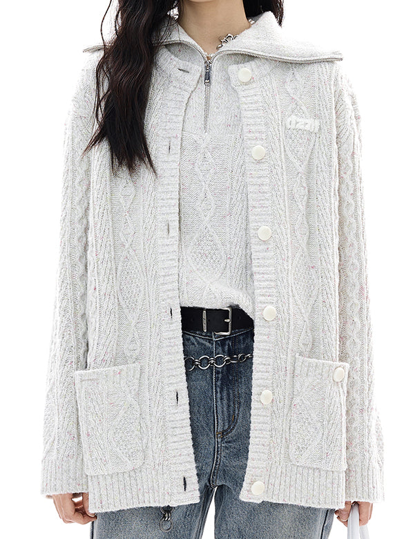 Thin Cable Knit Cardigan
