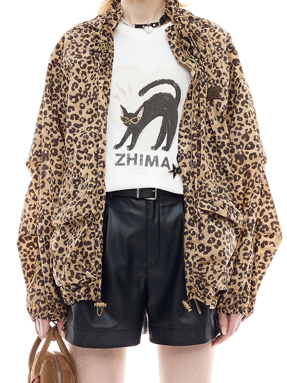 Leopard Pattern Printed Blouson