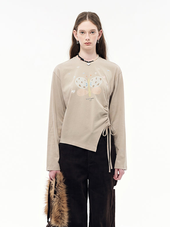 Butterfly Design Draw-code Long Sleeves T-shirt