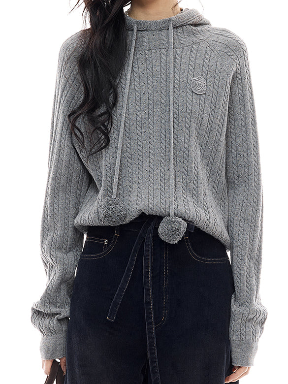 Pompon Code Knit Hoodie