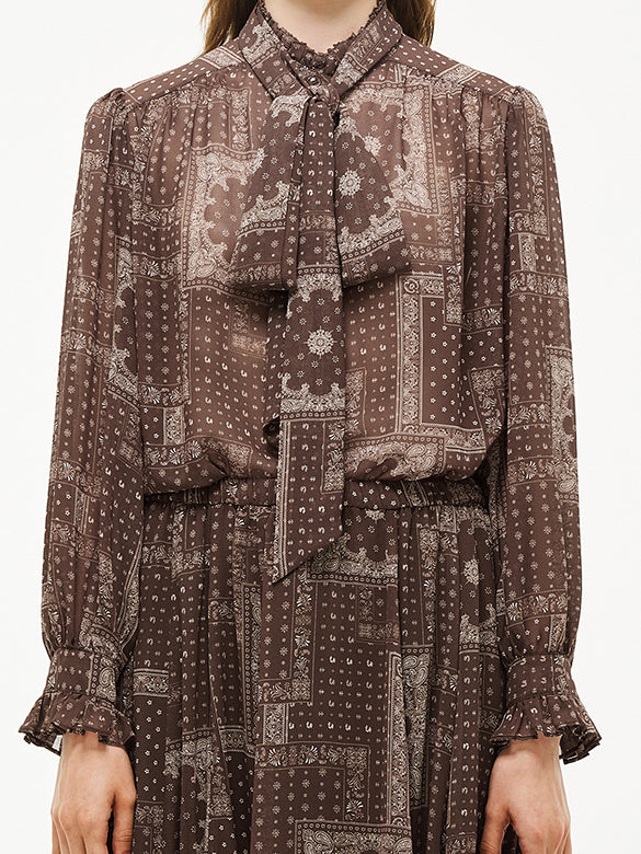 Geometric Printed Bow-tie Chiffon Blouse