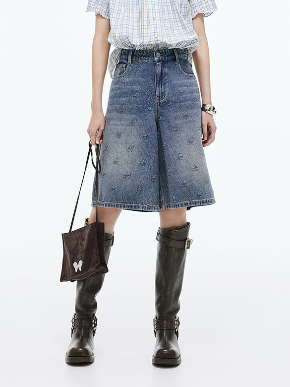 Monogram Denim Half Denim Pants