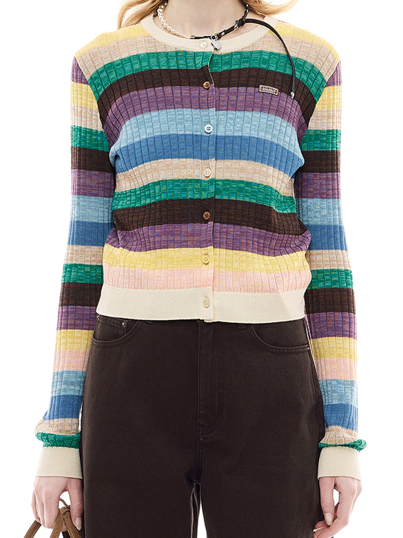 Bi-color Stripe Knit Cardigan