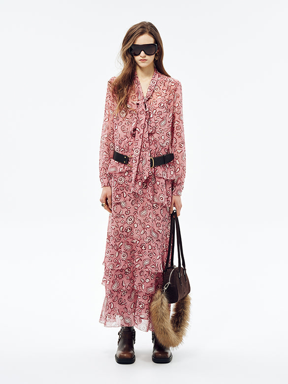 Printed Bow-tie Chiffon Dress