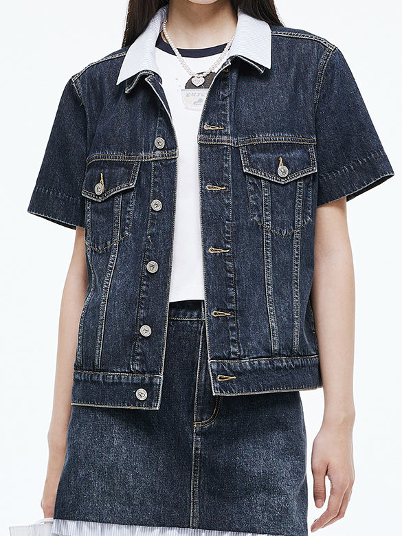 Stripe Collar Rigid Denim Jacket